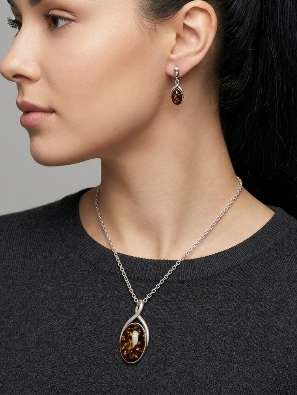 Rare Vintage 925 Sterling Silver Baltic Amber Suite • Statement Set